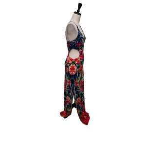 SieverGate Womens Floral Lattice Slit Cutout Maxi Dress Multicolor Medium
